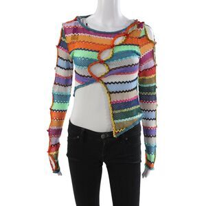 Jaded Women Cropped Striped Button Round Neck Long Sleeve Blouse Size 4